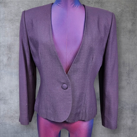 Vintage Cassidy Cassidy Purple Sculpted‎ Single Button Blazer Jacket Size 6 Q44 - Picture 1 of 9